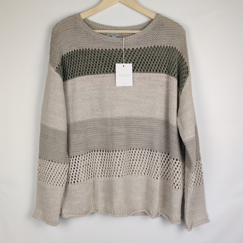 Ryllace Linen Blend Open Knit Sweater NWT